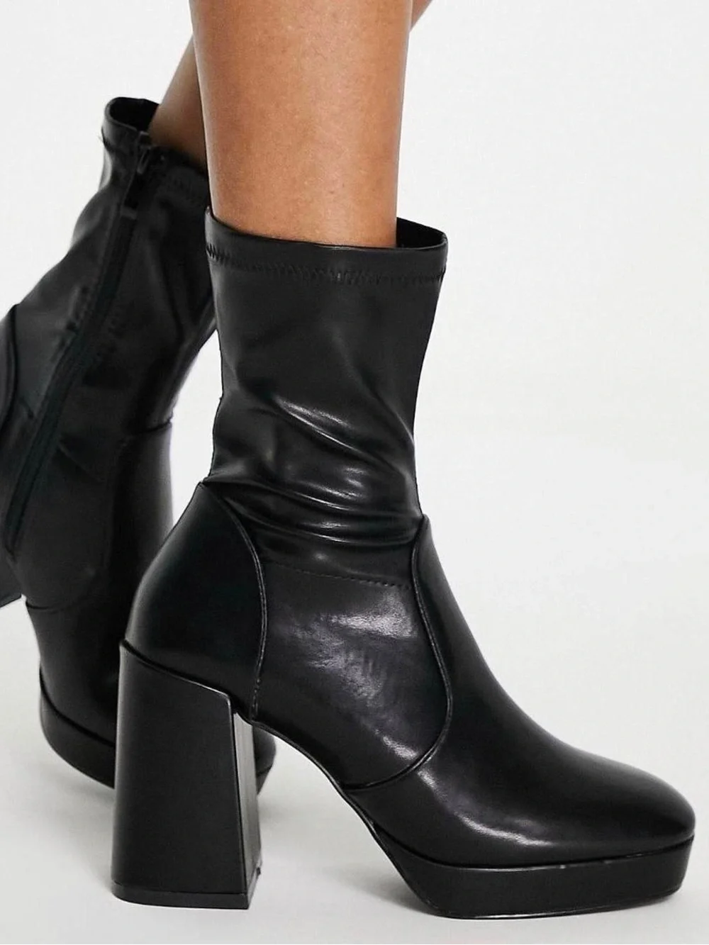 RAID Cannon Platform Sock Ankle Boots Block Heel in Black - Size US 9 - Picture 1 of 3